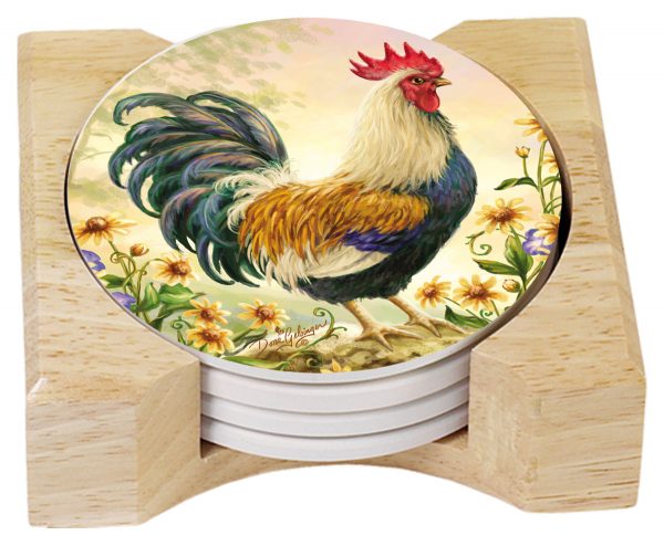 A Country Charm Rooster Stone Coaster Set of 4